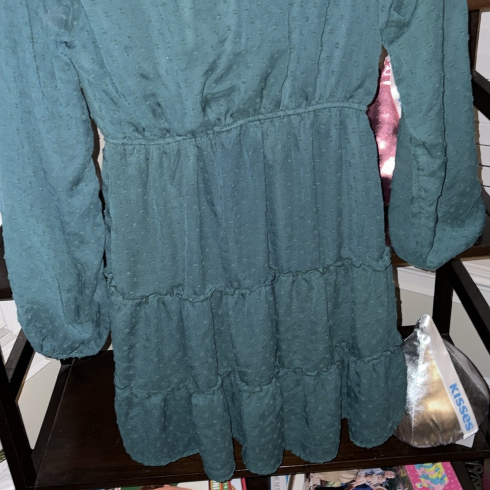 ANDREE' by unit Medium Dark Teal Long Sheer  Sleeve midi embroidered dress- GC🩷 - Picture 8 of 16